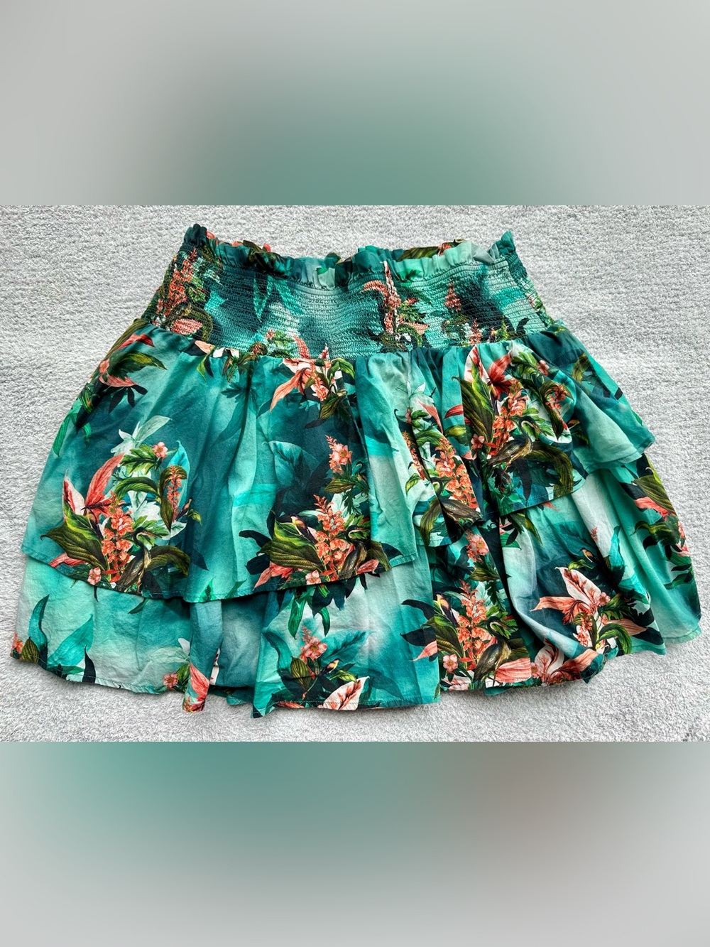 INC International Concepts Teal Floral Tiered Skirt
